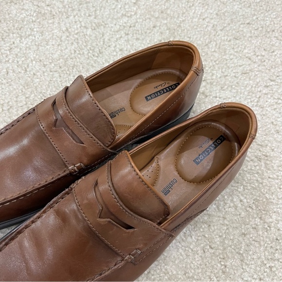 Clarks Collection Men Brown Cushion Toe Tilden Way Leather Loafers Shoes Men 9, - Picture 3 of 16